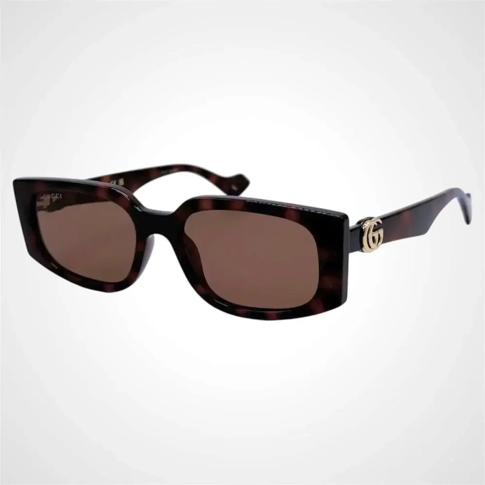NEW GUCCI Sunglasses Brown 55-18-140 New Rectangle Havana Tortoise Gold GG Metal